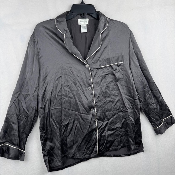 Neiman Marcus Exclusive Black Silk Pajama Top Button Down Long Sleeve - Picture 1 of 8